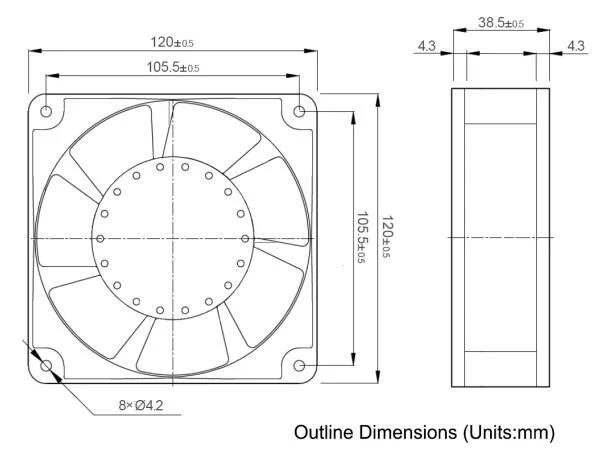 120X120X38mm 4 Inch 220-240V AC Panel Axial Flow Fan DC for Ventilation Cooling